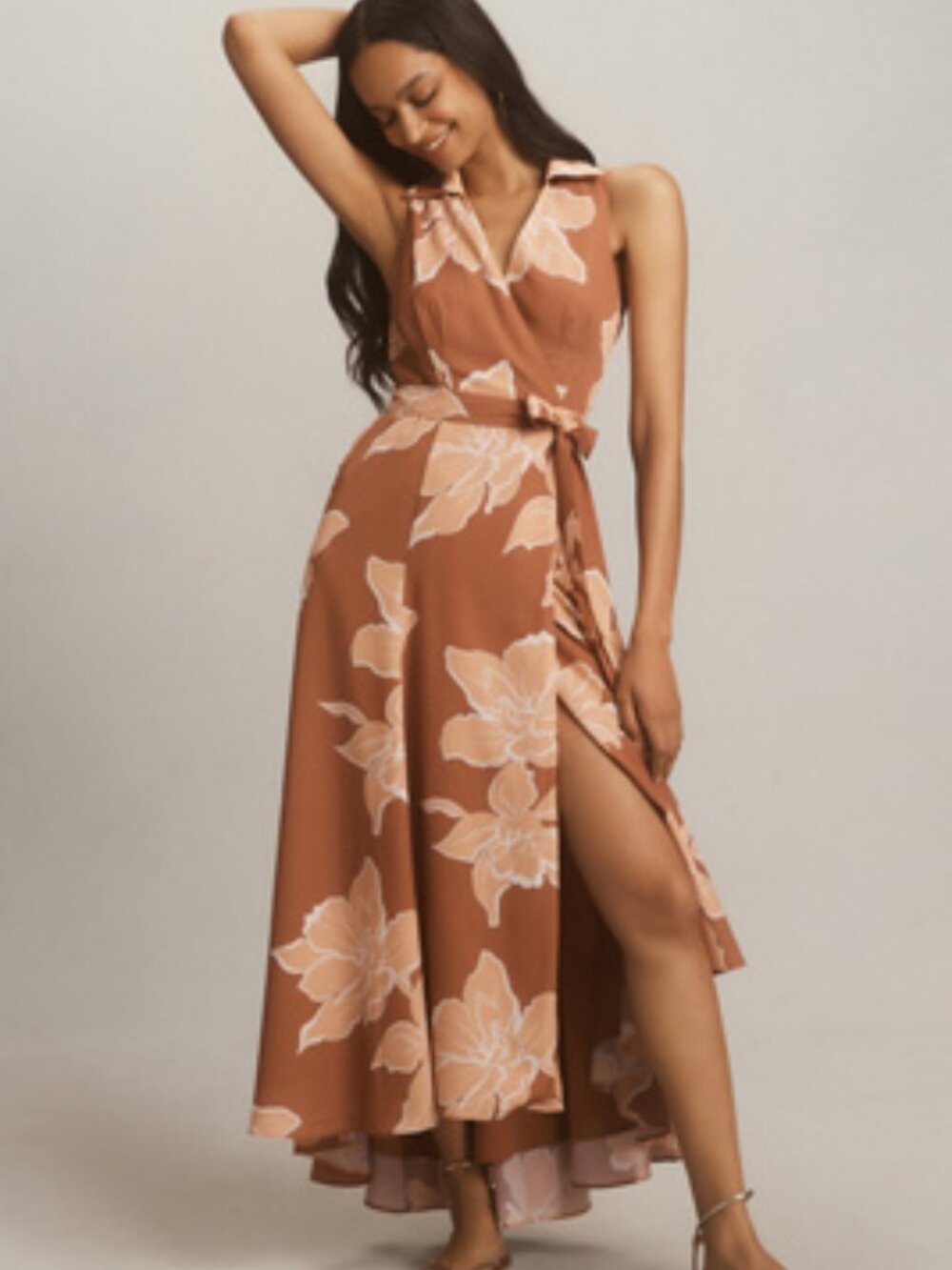 Anthropologie 1X Wrap Dress Sleeveless V-Neck Midi by Hutch Warm Autumn Florals